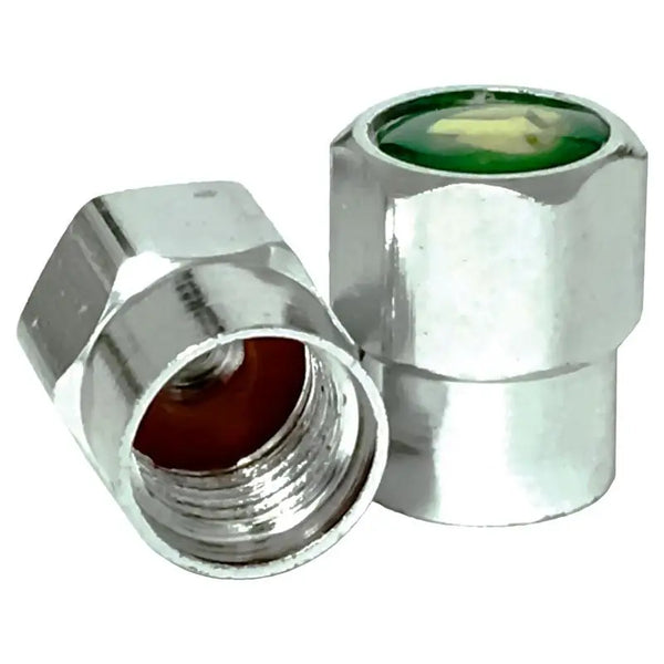 AA Green Metallic Valve Caps w/ ORing for Nitrogen Filled Tires Bag