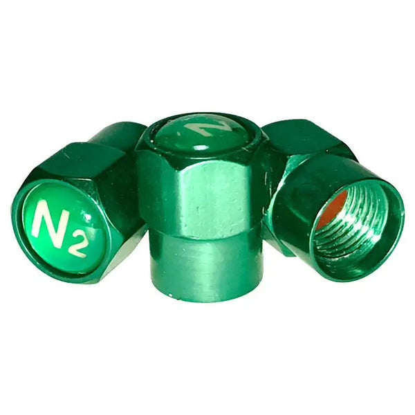 AA Green N2 Logo Metal Valve Caps for Nitrogen Tires All Tire Supply