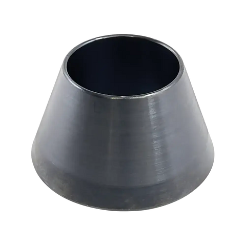 Dark gray metallic pipe reducer used as a tire balancing cone for AA 40mm Mini Cone