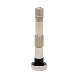 Chrome-plated metal tire valve stem for aluminum wheel trucks with clamp-in design