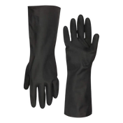 A pair of black chemical resistant aa flexzilla pro hd neoprene cleaning gloves with 13 inch long cuff for tire paint use