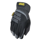 Black and gray Mechanix brand work glove with yellow logo.