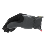 Black winter glove with elastic wrist closure and red pull tab.