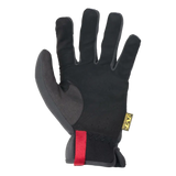 Black work glove with a red accent strip and gray palm area.