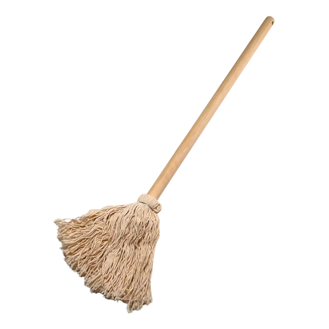 Wooden-handled mop applicator swab for truck tires, beige natural bristles