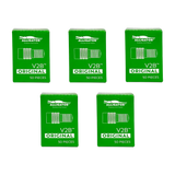 Five green Alligator V2B Gator tire valve boxes with 50 caps each for easy tire pressure check