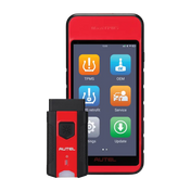 Red and black Autel MaxiTPMS ITS600 handheld TPMS tablet with touchscreen vehicle icons