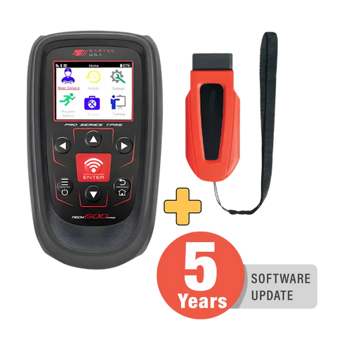 Bartec Tech600pro TPMS service tool with black red scanner and orange adapter