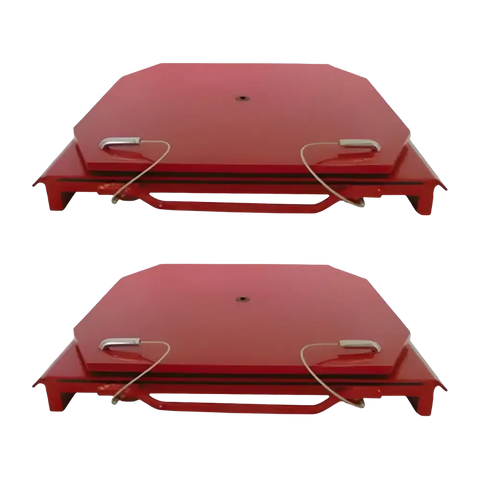 Heavy-duty Cemb truck turnplate with red metal grill and ventilation hole