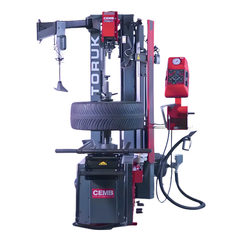 Red Cemb TORUK leverless tire changer with mounted wheel