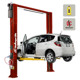 Red car on Challenger CL10AV3-DPC-QC versymmetric 2-post lift with dual pendant control