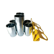 Metal cups and yellow tool from Challenger WLP10319 2-post lift adapter kit for 10K/12K