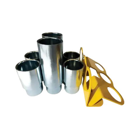 Metal cups and yellow tool from Challenger WLP10319 2-post lift adapter kit for 10K/12K