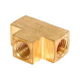 Brass T-shaped pipe fitting with three threaded ports for GTS Series barb tee fittings