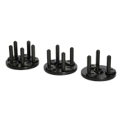 Three black metal clutch pressure plates for Coats 85610104 OEM Adjustable Pin Plate Set, wheel balancer adapter, lugs pin plate