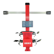 Red Coats CWA 6000 wheel aligner with tire-gripping adapters and digital display