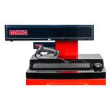 Sleek LG monitor with black frame and red base for Coats CWA 6500 wheel aligner