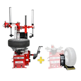 Coats Maxx red rim clamp tire changer with chrome accents and black tire