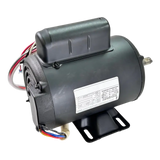 Electric motor with a black casing and visible wiring connections.