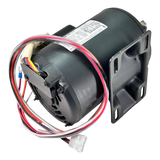 Electric motor with attached wiring and mounting bracket.