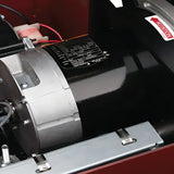 Electric motor with specs label and rotation arrow on Coats ProBalance E900 direct drive wheel balancer