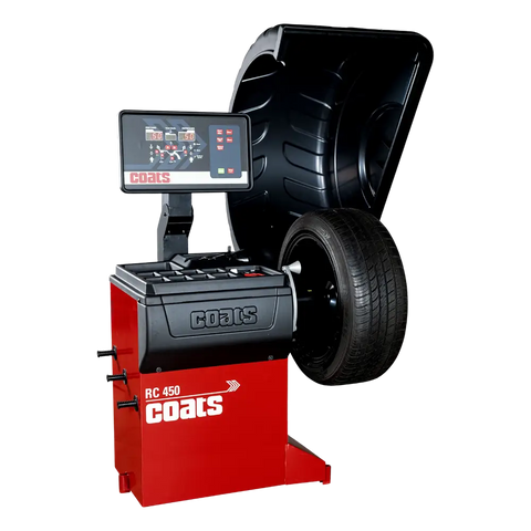 Coats RC-450 direct drive wheel balancer with red/black design and digital display