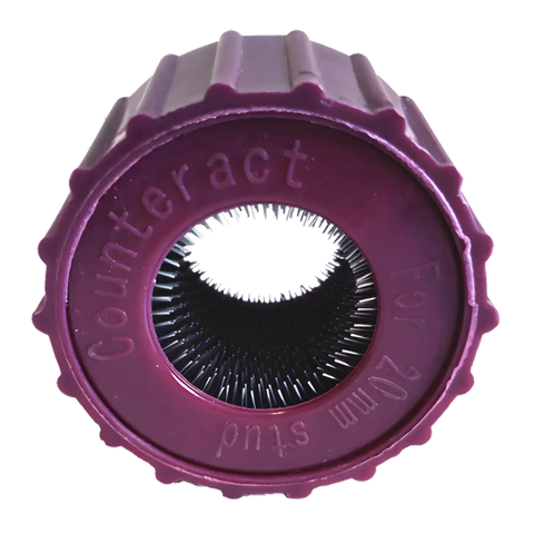 Purple plastic 20mm stud cleaning kit bottle cap with Counteract text
