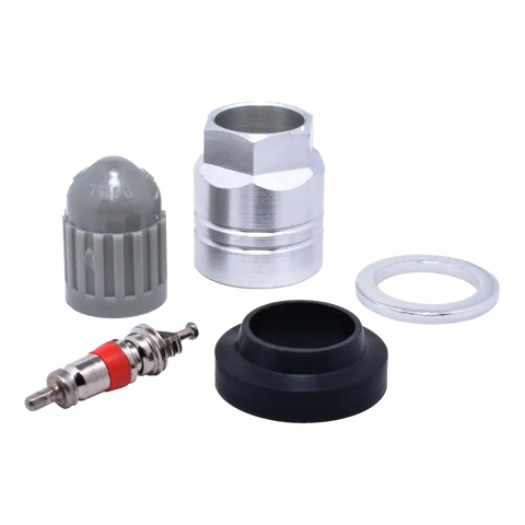 Assortment of automotive tire pressure monitoring system (TPMS) components and parts.