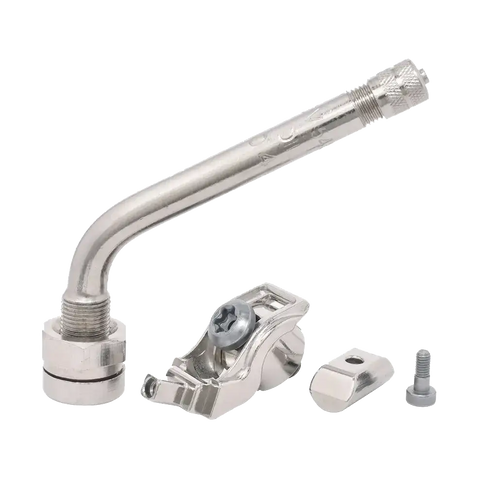 Stainless steel faucet with curved spout and handle, fits Dill-A-Dapter Valve for 2020+ Chevrolet Silverado and GMC Sierra