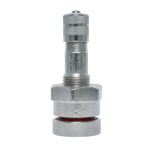 Silver TR-542 clamp-in truck valve with Alcoa metal stem and clear filter