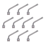 Silver curved metal shower arm with red accent ring and clamp-in TPMS valve stem