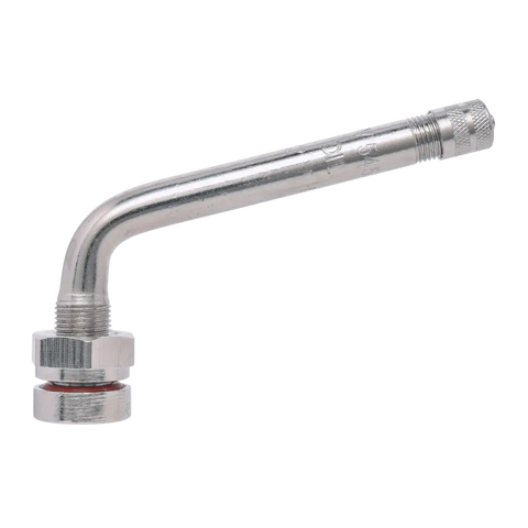 Chrome-plated Dill DV-545E clamp-in TPMS valve stem with 75° bend for .390’’ hole