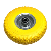 Bright yellow rubber wheel with silver hub and bearing for Gaither G471147HD3-15 tc400 tire cart