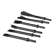 Black pneumatic air chisel set with seven chisels for exhaust service and pipe cutting