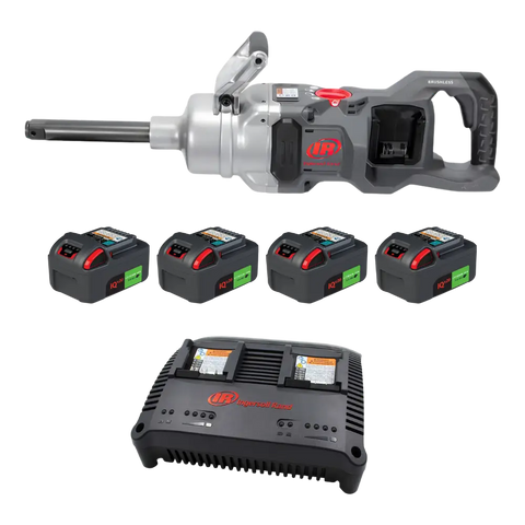 Gray and red Ingersoll Rand W9691-K4E cordless impact wrench with nut-busting torque