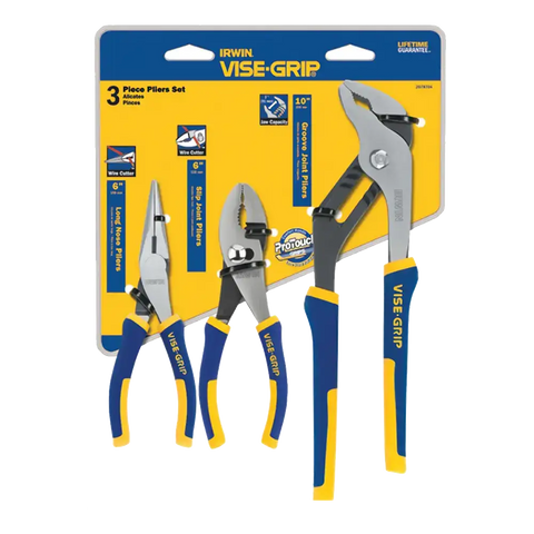 Irwin VISE-GRIP propliers set with long nose, slip joint, and groove joint pliers