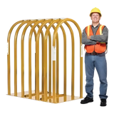 Ken-Tool T108 7-bar tire inflation cage with yellow metal barrier and orange vest