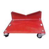 Red motorcycle wheel dolly with casters, perfect for merrick engine dolly and engine transmission combo