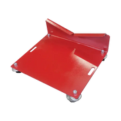 Red metal Merrick engine dolly with swivel casters for engine transmission combo