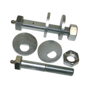 Silver-colored greaseable cam bolts and washers for Kia Northstar rear cam bolt pair