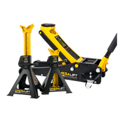 Yellow and black Omega 3-ton low profile magic lift floor jack with stands