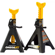 Omega Lift jack stands pair with 12 ton load capacity, heavy-duty black and yellow support