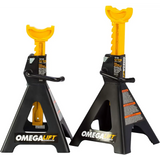 Omega Lift jack stands pair with 12 ton load capacity, heavy-duty black and yellow support