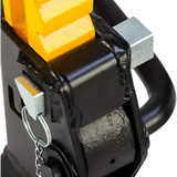 Black metal jack stand with yellow adjustable support for heavy duty load capacity Omega Lift