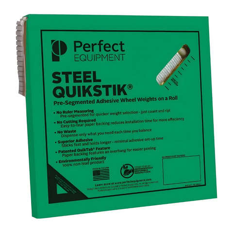 Green Perfect SSG7500N steel low profile roll style wheel weight on cardboard