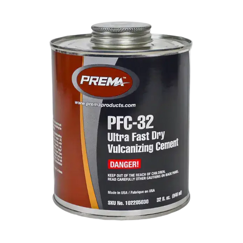 Can of Prema 32 oz Ultra-Fast Dry Vulcanizing Cement for heat vulcanization tasks