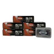 Image of Prema PR-110 radial tire patches boxes and a single patch for tire repairs