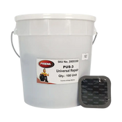 White bucket of Prema PUS-3 tire repair patches for repair unit patch needs