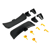 Black plastic mud flaps with yellow clips for Ranger Wheel Protection Kit