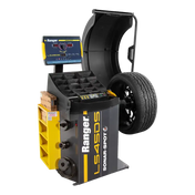 Automotive wheel balancer with tire mounted on Ranger LS45DS Laser-Spot 3D laser wheel balancer